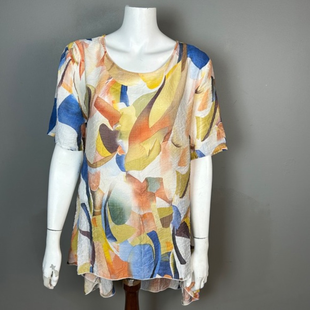 Patrizia Luca‎ Milano Top Small Abstract Watercolor High-Low Tunic Artsy boho